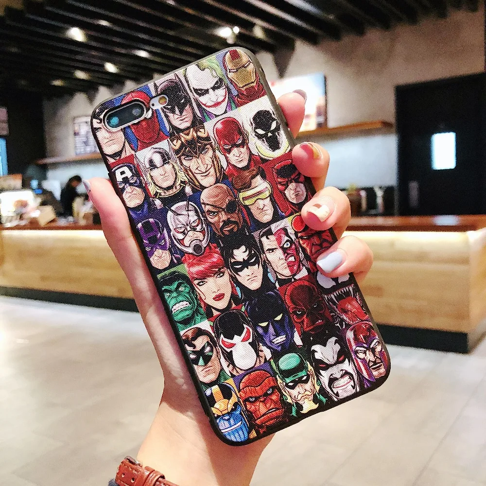 

Phone Cases For iPhone 7 8 Plus iPhone 6 6s Plus X Luxury Superman Batman ironman Hero Design Cover Skin For iPhone X 6 7 8 Plus