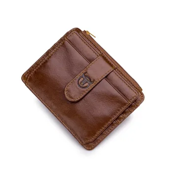 

BULLCAPTAIN RFID Genuine Leather wallet card & id holders Blocking zipper card holder Credit Cart Wallet mini slim man business