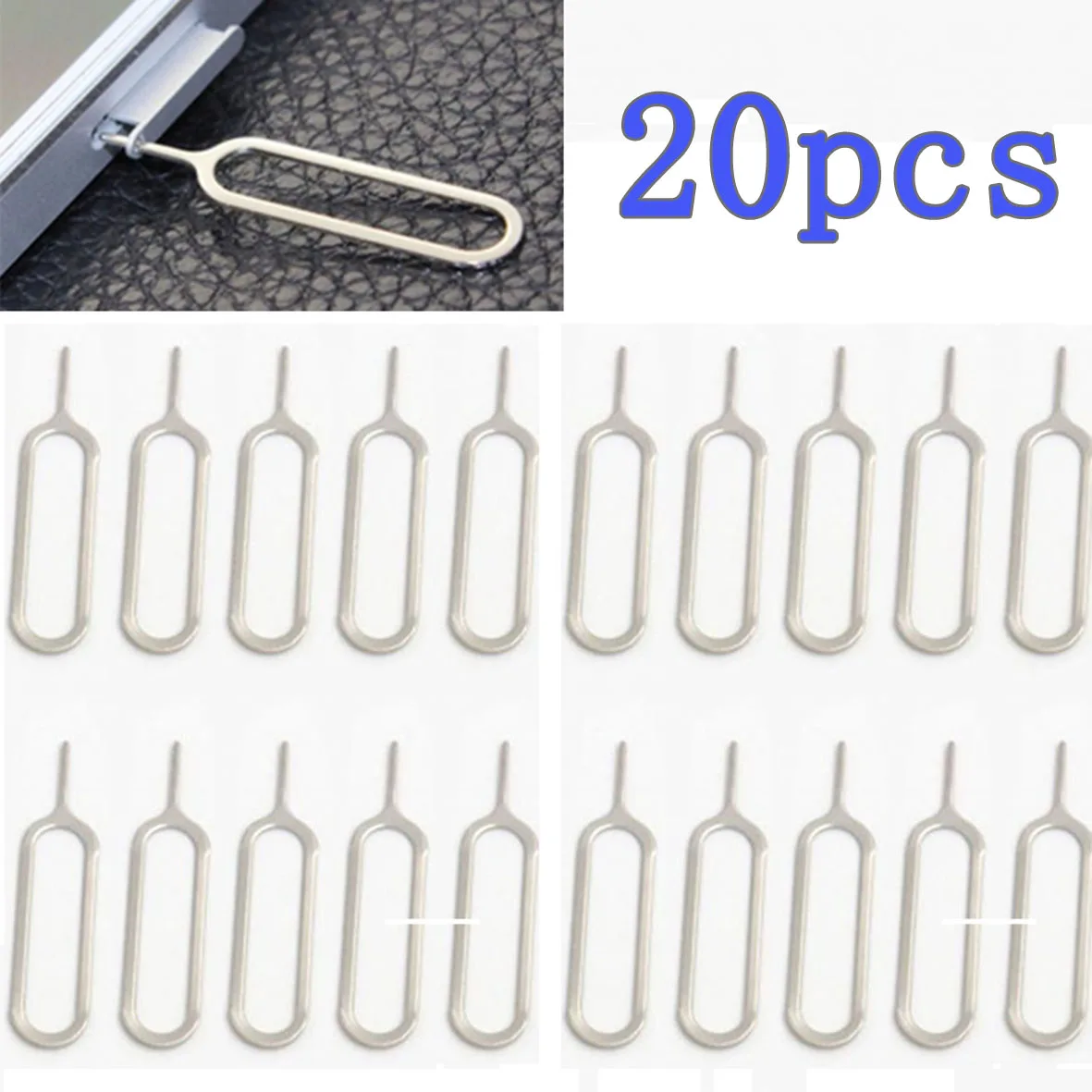 

20pcs plug Universal Metal Sim Card Eject Pin Key Tool Needle SIM Card Tray Holder Eject Pin for iphone 6 7 8 X plus Xiaomi