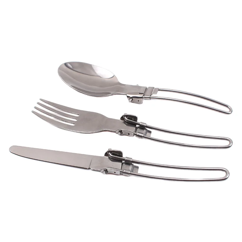 

Useful Outdoor Camping Picnic Tableware Stainless Steel Folding Fork and Spoon Tab utensilios compact de cocina
