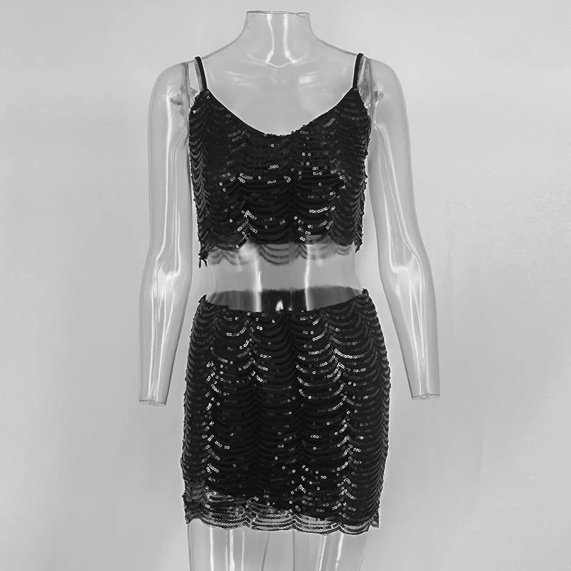 Muxu golden Two Dresses Patchwork Moda Glitter Dress Black 2018 Party Club Mini Sequin Piece Set Gold Suspender Backless Short Mujer Sundress wxqp4Fr1w