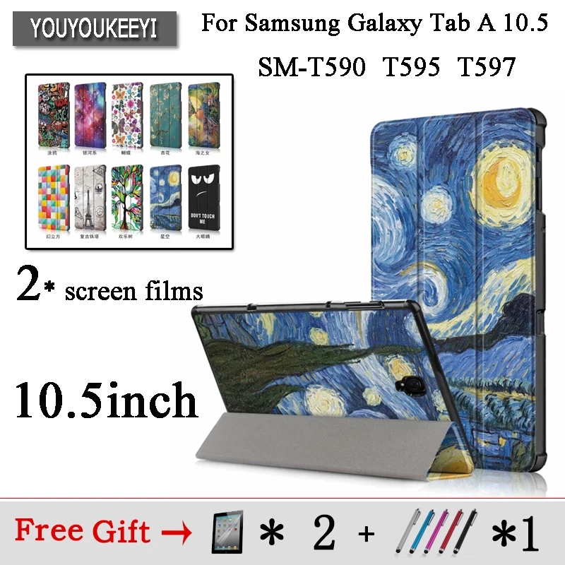 

Case for Samsung Galaxy Tab A A2 10.5 inch 2018 T590 T595 SM-T597 Magnetic Leather Awake Smart Sleep Cover Coque Funda+2 films