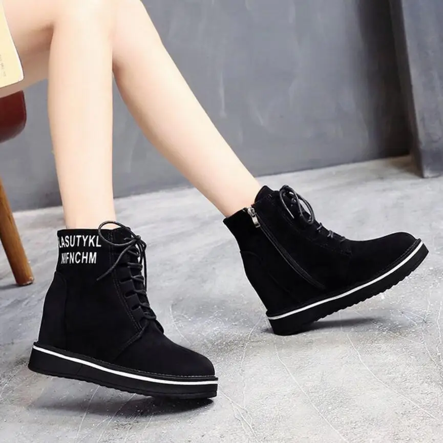 

height increasing martin boots women cross-tied lace up ankle botas mujer 2018 letter print winter plush snow boots women y827