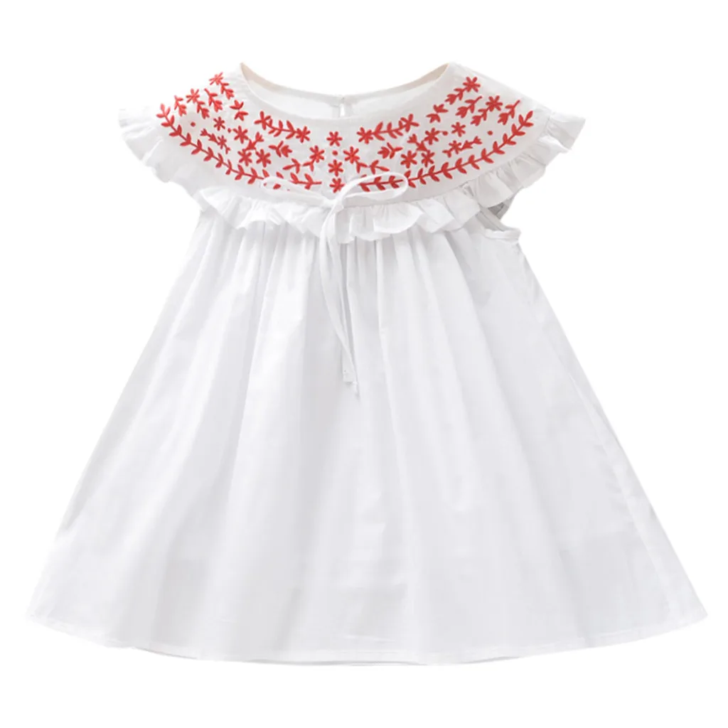 

Summer Cute Baby Girls Dresses 2019 Summer Embroidery A-Line Floral A-Line O-Neck Sleeveless Princess Birthday Party Dresses