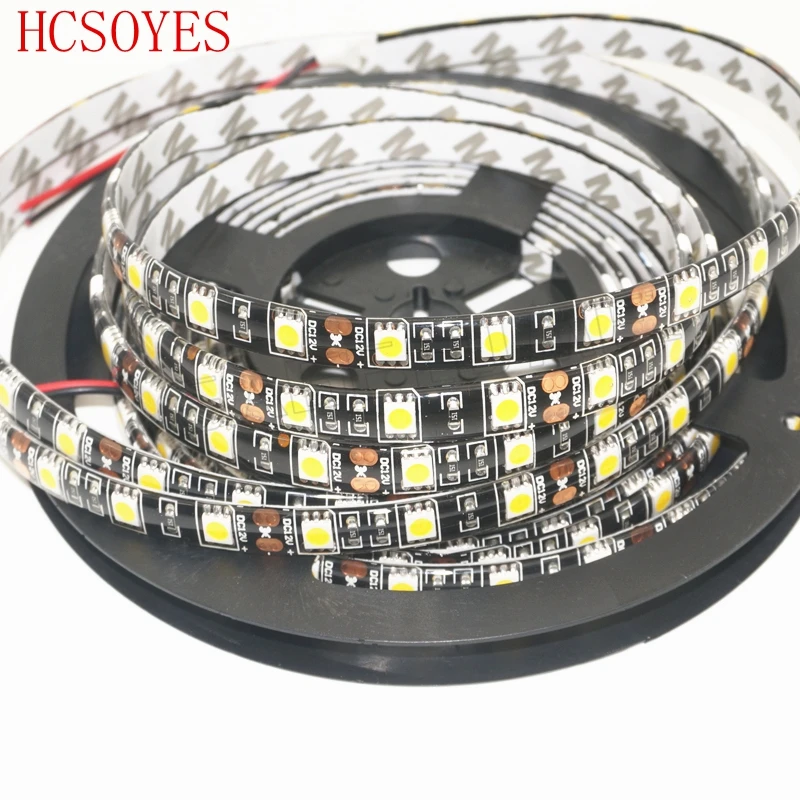 5 м/roll DC12V 5050 ЧЕРНЫЙ печатной платы 60leds/M 300LED Водонепроницаемый IP65 теплый белый/ белый/RGB Светодиодные полосы света