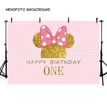 

MEHOFOTO Birthday Photography Backdrop Pink Wave Point Minnie Mouse Photo Background Printing Party Backdrop Cake Table Decorate