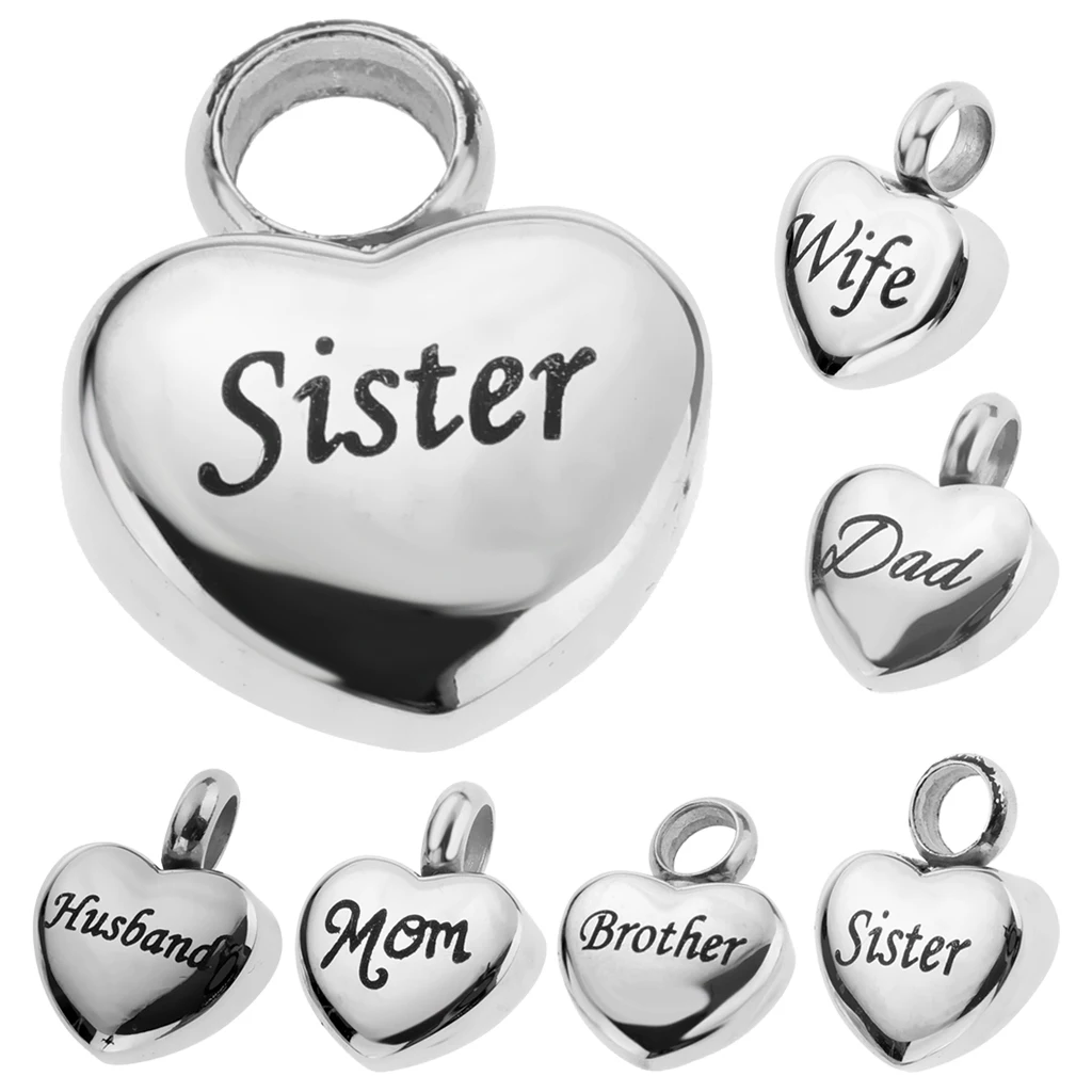 Stainless Steel Love Heart Urn Pendant Memorial Cremation Ash Holder Dad/Mom/Husband/Wife/Brother/Sister