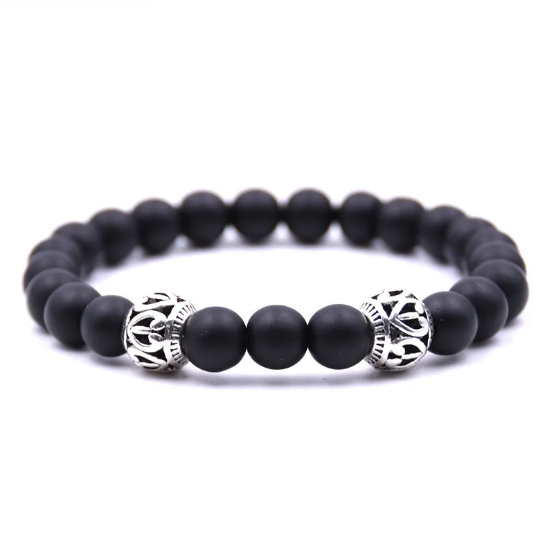 

Natural stone Beads men bracelets Lucky Charm Matte Black Natural stone Beads Onyx Stone Matt Bracelets for men