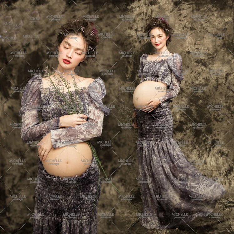 

Maternity Long Lace Dress Romantic Pregnant Photography Props Fancy Photo Shoot Free Shipping Romatic Costume