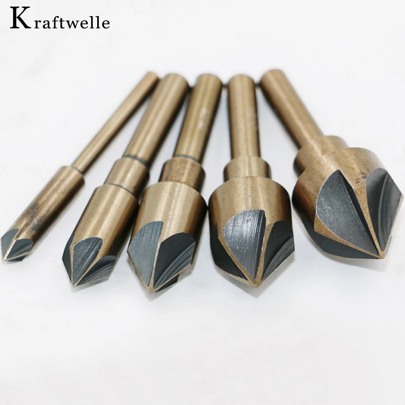 5Pcs set HSS Metal Drill Bits 1 4 3 4 Inch Five Blade Countersink Drill Round