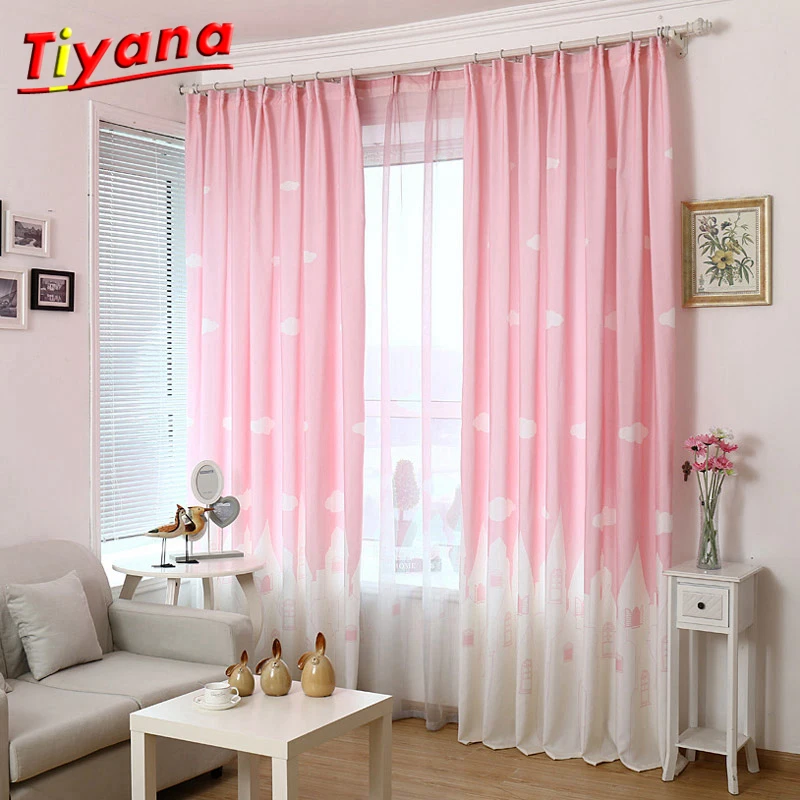 

Pink Princess Curtains for Living Room Blue/Green Cartoon Castle Pattern Curtains for Kid's Room White Clouds Curtains for Bedroom Pink Semi Blackout Curtains for Princess Room Pink/Blue/Green Sheer Tulle WP126 *30