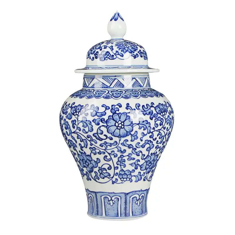 Antique Handpainted Blue And White Ceramic General Tank Vase Lotus Flowers Hat Covered Ginger Jars Ornament Creative Gift Aliexpress