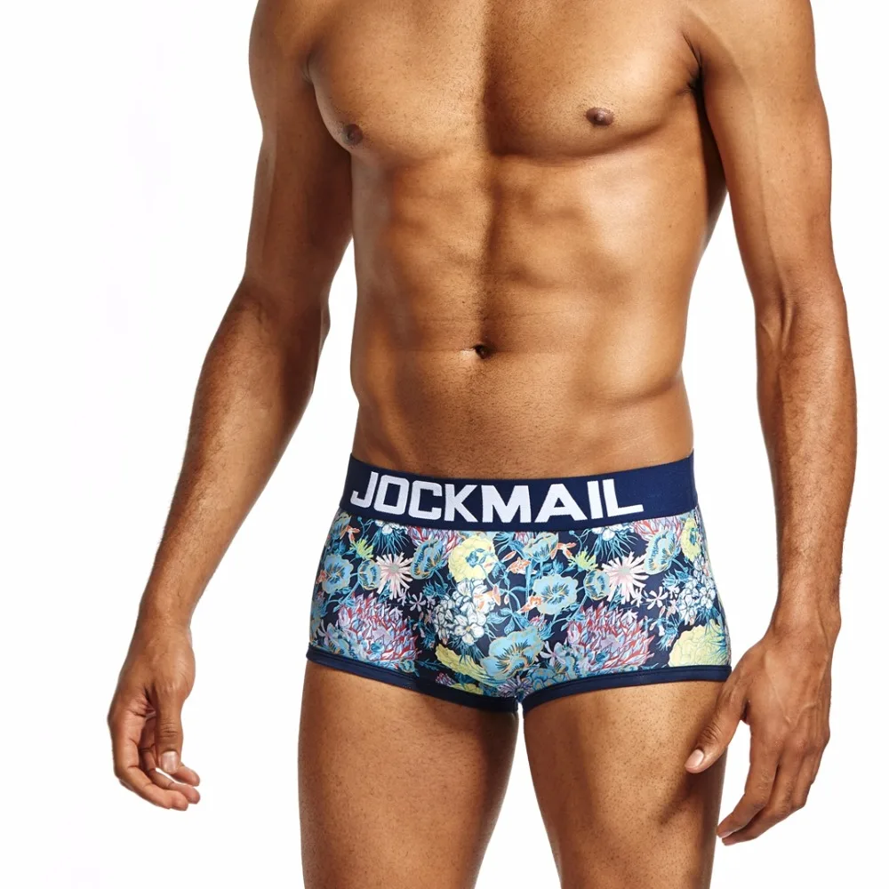 JOCKMAIL, фирменное Мужское нижнее белье с цветочным принтом, боксеры, полиэфирные удобные боксеры, сексуальное гей нижнее белье, мужские трусы