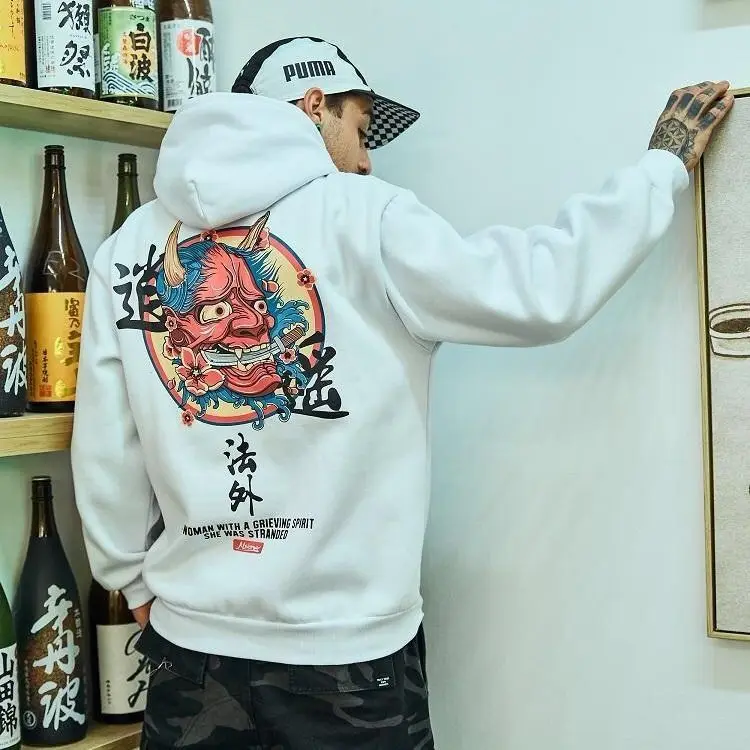 

Fashion clothing mens funny hip hop rap Japanese Printed Fleece Hoodies Winter Japan Style Casual Sweatshirts Streetwear