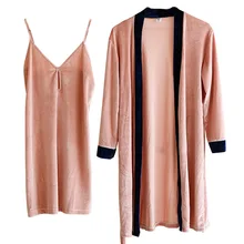 Новые женские пижамы Ночная рубашка с длинным рукавос белье с халатиком золото бархат ночная рубашка халат комплект сексуальная одежда для сна пижамы платье