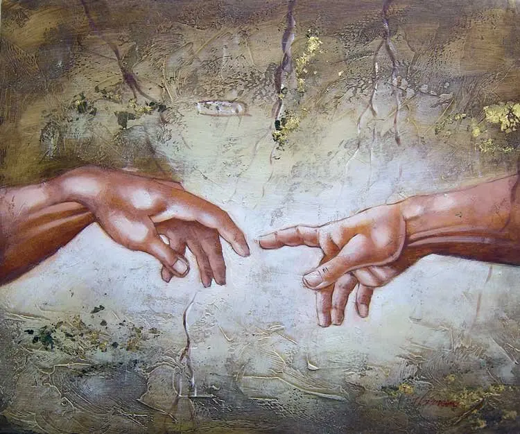 Hands Of God & Adam Touching Repro Oil Painting en Pintura