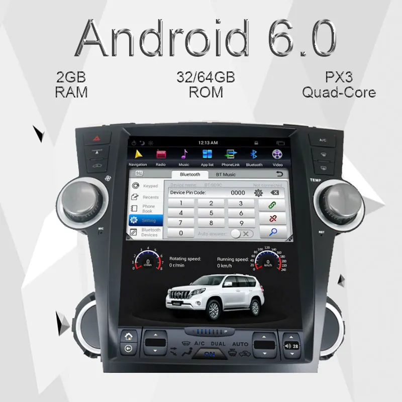 Aotsr Android 6,0 Tesla стиль автомобиля нет dvd-плеер gps навигация для Toyota Highlander 2009-2013 стерео головное устройство мультимедиа