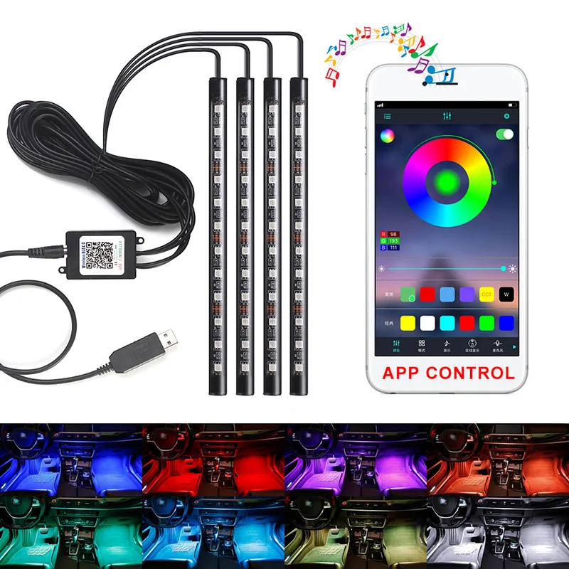 

Car styling Wireless Phone APP Control Interior Floor Foot Decoration Light Cigarette LED Atmosphere RGB Neon Lamp Strip