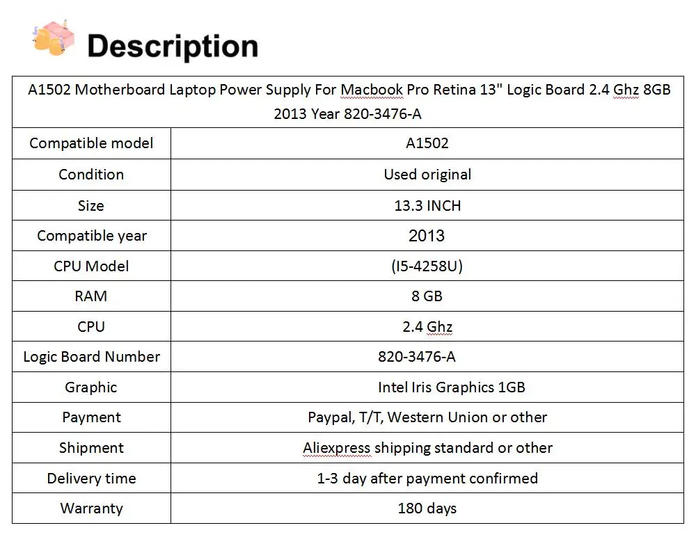 A1502 Материнская плата ноутбука блок питания для Macbook Pro retina 1" логическая плата 2,4 ГГц 8 Гб 2013 год 820-3476-A