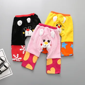 

Baby Boys Girls Pants Winter Autumn Cartoon Animal PP Pants Infants Bebe Patchwork Coral Fleece Thick Warm Trousers
