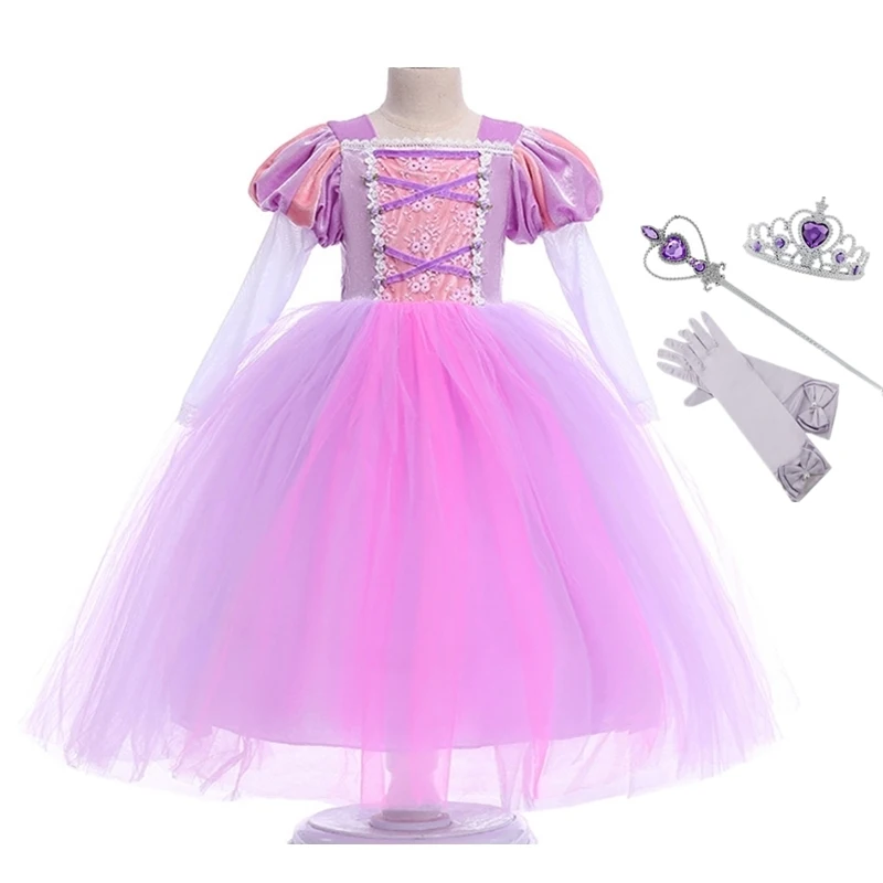 

Girls Rapunzel Dress Long Puff Sleeve Sofia Ball Gown Children Kids Birthday Carnival Party Princess Cosplay Costume