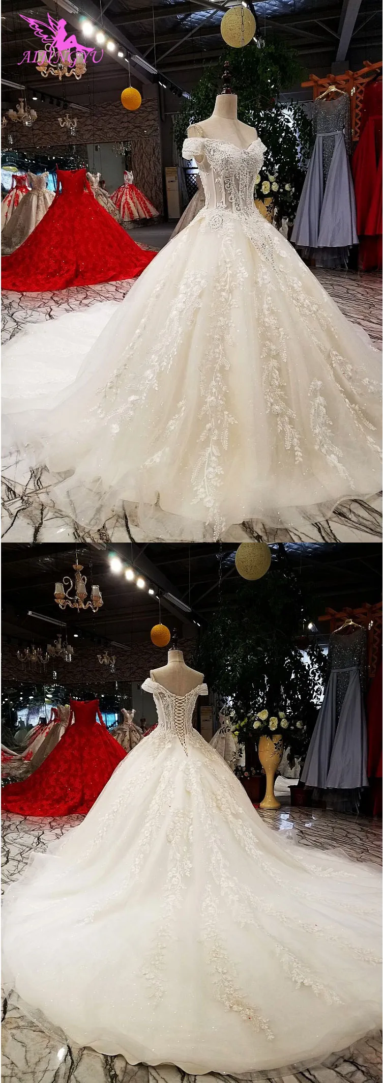 AIJINGYU Sexy Wedding Dresses Short Gown Bridal Lace Organza Cheap Off White Second Marriage Gowns Designer Wedding Dress tea length wedding dress