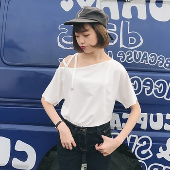 

Summer New Fashion t shirt Simple Solid Casual All Match Loose Short Sleeve Female lovely T-shirts harajuku black white top tees
