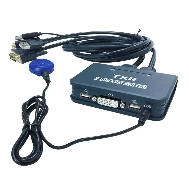 2 Port Usb 2.0 2 In 1 Out Dvi Kvm Switcher Switch Box With Audio Video Cable For Monitor Keyboard Mouse Computer