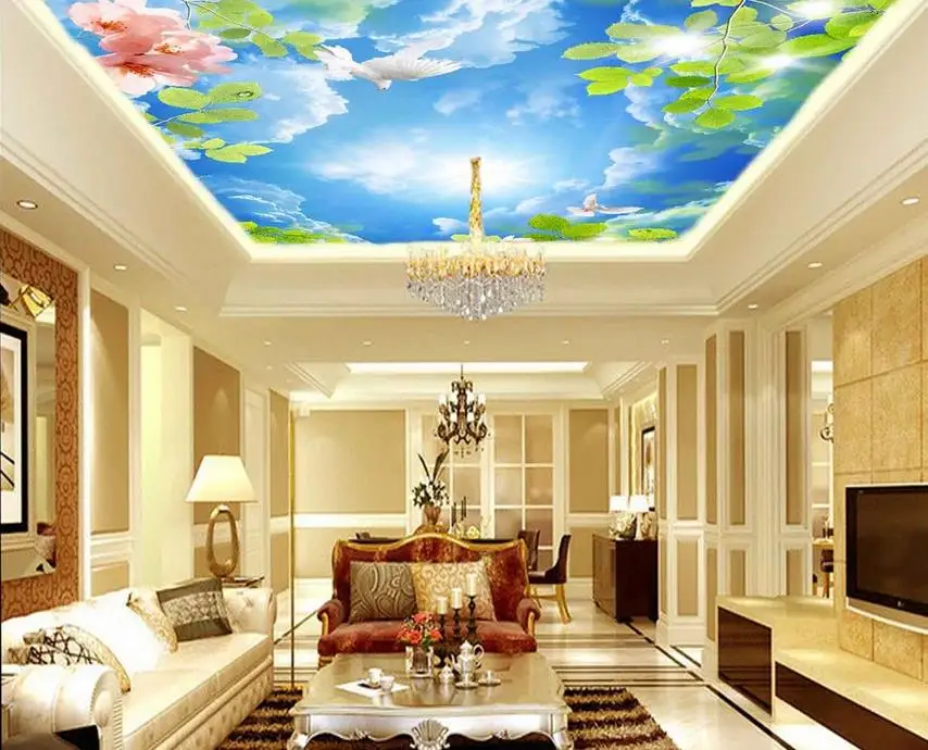 

Blue sky cloud leaf ceiling pigeons 3d wallpaper modern for living room murals Home Decoration Non woven wallpaper
