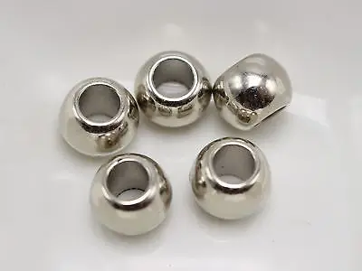 

100 Silver Colour Tone Metallic Acrylic Round Pony Beads 10X8mm Big Hole Spacer