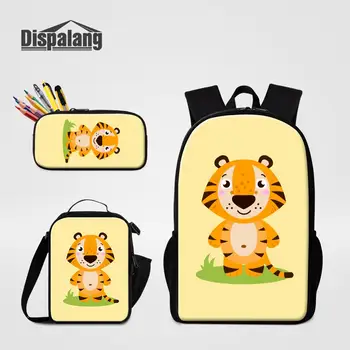 

Cute Cartoon Animal School Backpack 16 inch School Bags Tiger 3D Printing Children Pencil Case 3pcs/set Thermal Cooler Pouch Bag