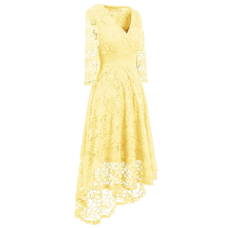 Kostlich 2017 Women Autumn Dress V-Neck 34 Sleeve Lace Hollow Sexy Evening Party Dresses Irregular Hepburn 1950s Vintage Dress (10)