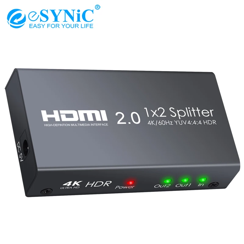

1 in 2 out HDMI 2.0 splitter with USB Power Cable Support 4K/60Hz YUV 4:4:4 HDR for Xbox One X PS4 Pro Sky Box Blu-ray Player