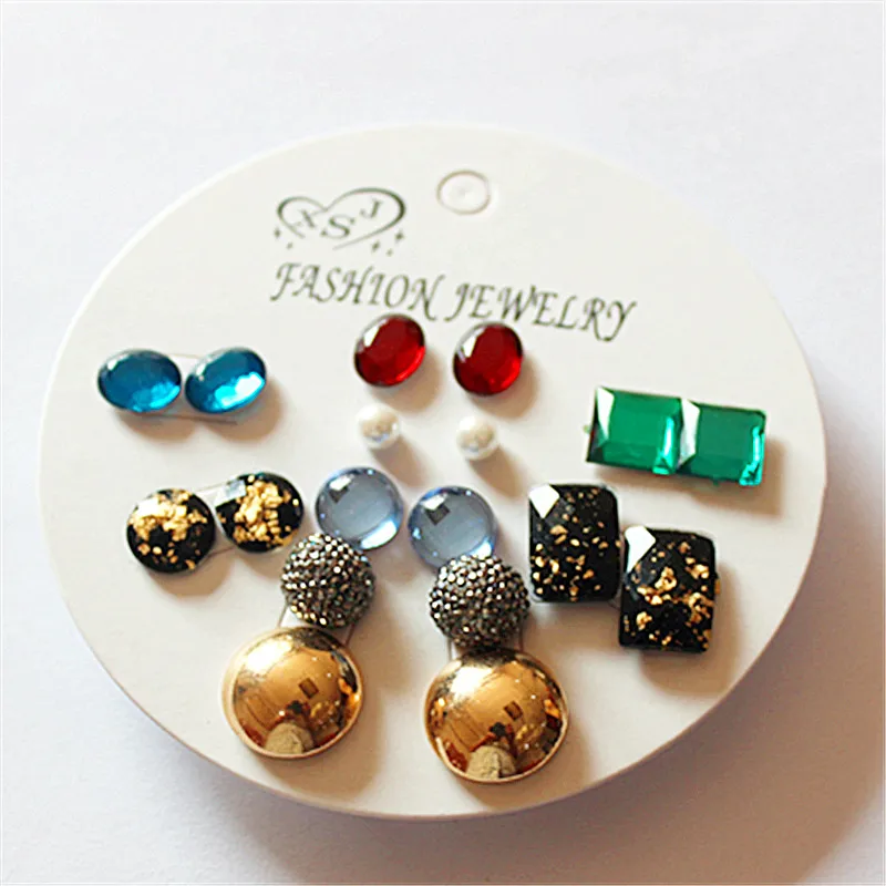 Новинка, Модные женские ювелирные изделия из мультфильма «Холодное сердце» ; ожерелье из жемчуга и цвета: черный, зеленый, золотые серьги-гвоздики микс 9 пар/компл., высокое качество, прекрасный подарок