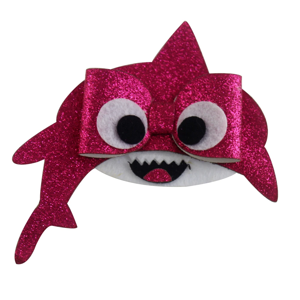 Cute shark hair bows glitter boutique hair clip for girls