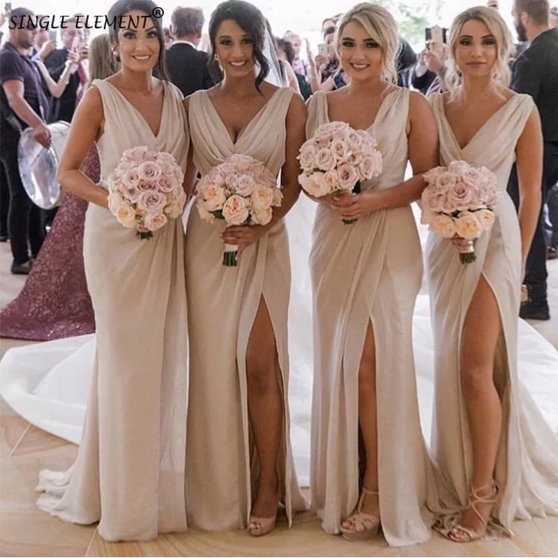 

Fashion A Line Side Split Maid of Honor Wedding Party Gowns Chiffon Bridesmaid Dress