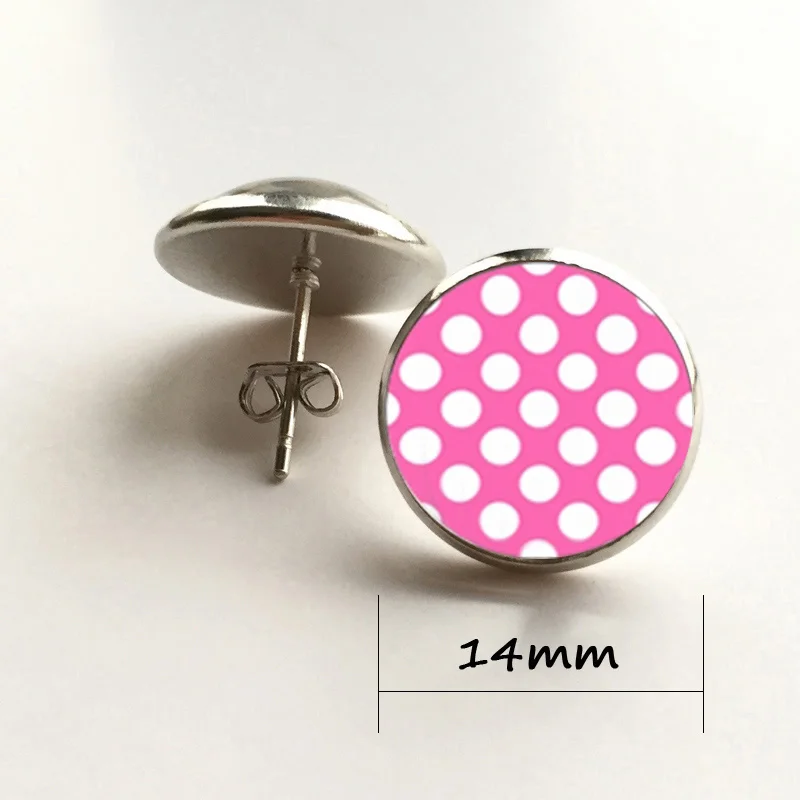 

Silver color earring Polka Dot Earrings Colorful Dots Stud Earring Pink Polka Dots Glass Dome Earrings For Women