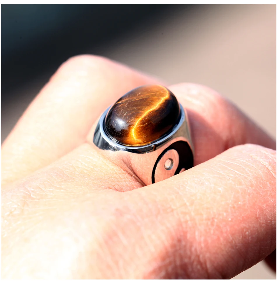 Mcllroy 316L мужское кольцо из нержавеющей стали овальный тигровый глаз корчиневый камень символ Инь и Янь кольцо Рок мода мужские ювелирные изделия Anel Aneis