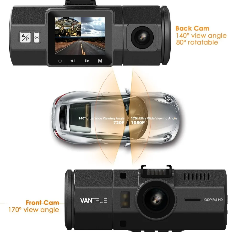 Vantrue N2 Dash Cam Dual Lens Video Recorder DashCam with GPS Mount G-Sensor Parking Mode Night Vision Car DVR Camera (9)