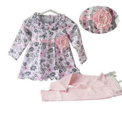 

New 12 18 24 Months Floral Peplum Dress + Pant Outfit Baby Girl 2PCS Clothes Set