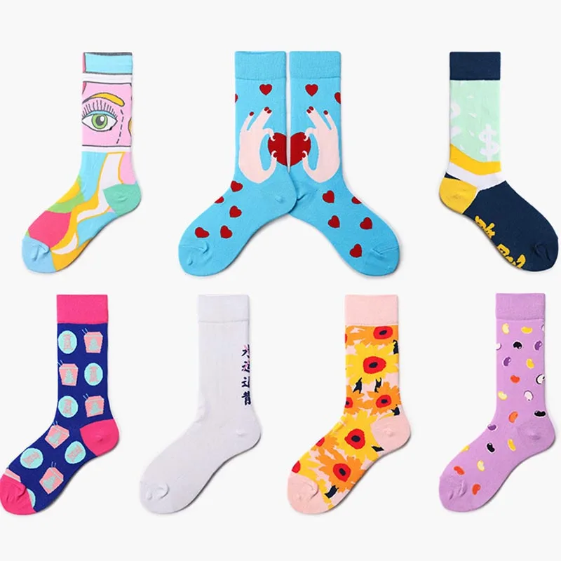 Японские креативные цветные носки с глазами женские хлопковые Мультяшные милые счастье кавай носки со смешным рисунком животных подарок для девочек Skarpetki