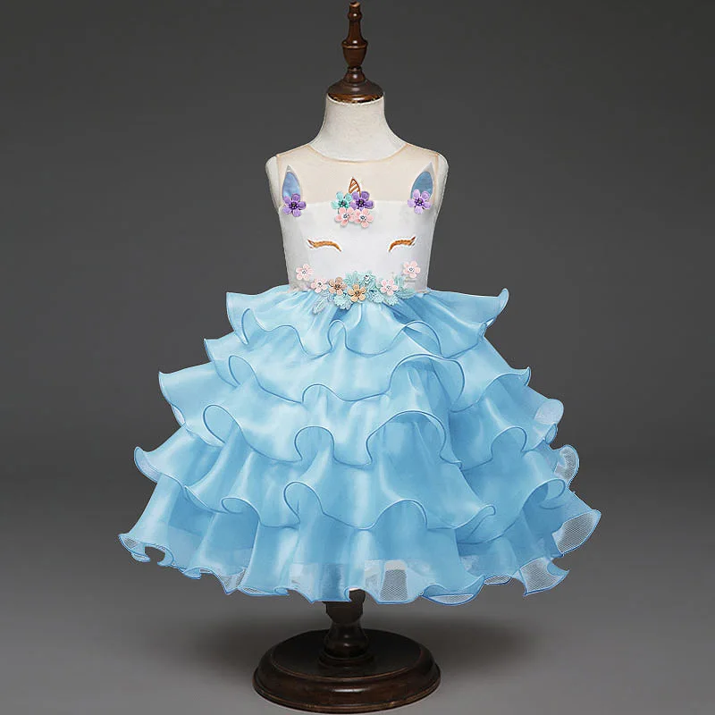 CUte Girls Unicorn Dress 2018 New Sleeveless Princess Dress Flower Children Wedding Party Dresses For Kids Girl Costume 2-7 Year (5)