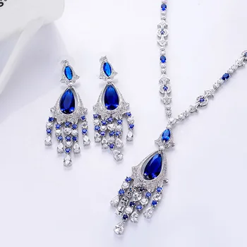 

Luxury Palace Jewelry AAA Cubic Zircon Tassel Drop Jewelry Sets Flower Necklace Earrings For Party Wedding bride Jewelry