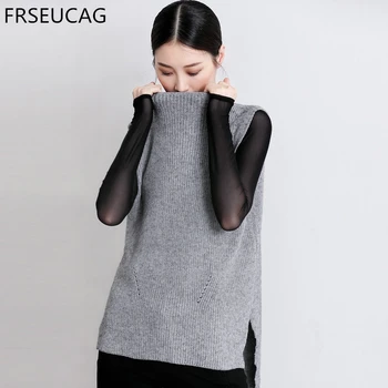 

FRSEUCAG Spring and autumn new fashion ladies cashmere round neck vest solid color knitted pullover sleeveless vest hot