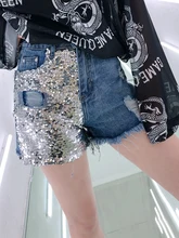Thailand Tide Brand 2019 Spring New Heavy Work Sequins Grinding Hole Hairline Denim Shorts Women Wild Casual Hot Pants Thailand Tide Brand 2019 Spring New Heavy Work Sequins Grinding Hole Hairline Denim Shorts Women Wild Casual Hot Pants