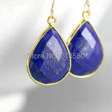 СЕР-1007 Teardrop Камень Серьги, лазурит Длинные висячие серьги, золотой или серебряный ободок Серьги