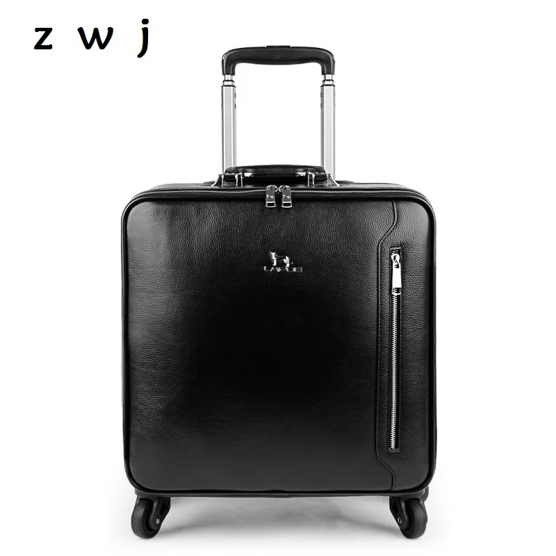 Genuine Leather Luggage retro cow leather trolley luggage bag spinner