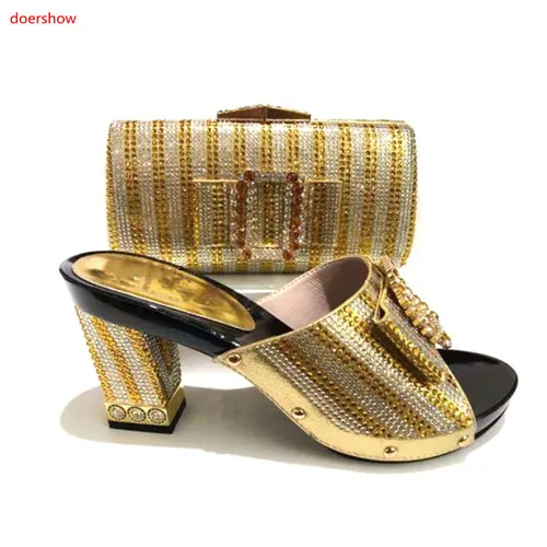 

doershow Shoes and Bag African Matching Shoe and Bag Set Decorated with Rhinestone African Shoe and Bag Set for Wedding HA1-10