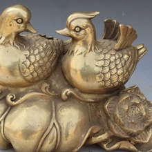 Bi003599 1" Китайский Бронзовый Фэншуй Животных Символизируют Мандаринка Пара Скульптура