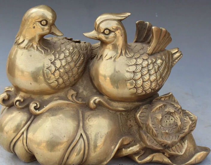 

bi003599 10" Chinese Bronze FengShui Animal Symbolize Mandarin Duck Pair Sculpture